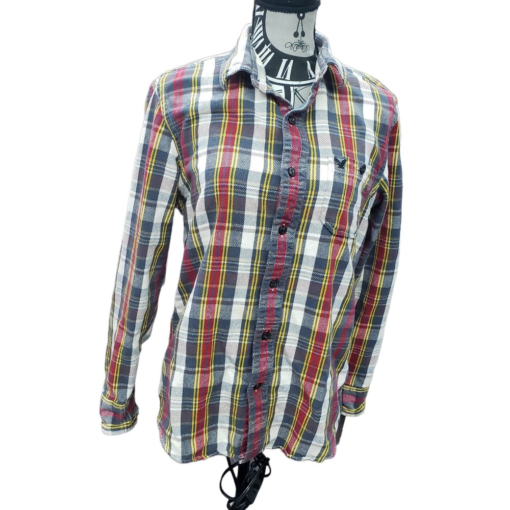 American Eagle Outfitters Womens Med Long Sleeve Plaid Cotton Blend Shirt AS IS